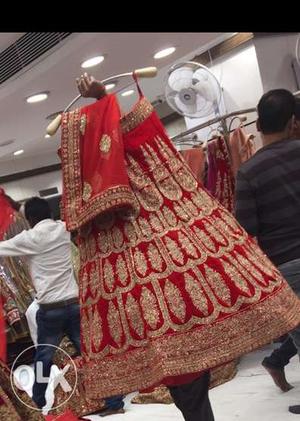 Wedding lehenga bright red in color with dupatta