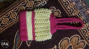 White And Pink Knitted Pouch