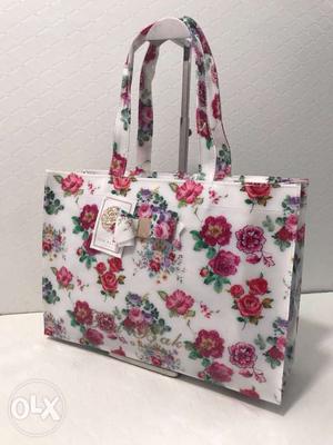 White And Red Floral Handbag