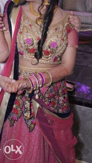 Women's Pink And Beige Sari Dress