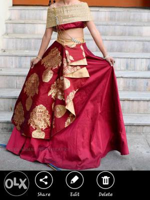 Women's Red And Gold-colored Long Skirt