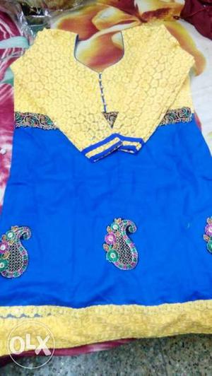 Yellow And Blue Paisley Kameez