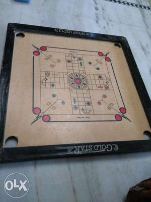 Black And Brown Gold Star Carom Board