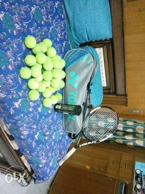 Black Yonex Tennis Racket And Tennis Ball Lot