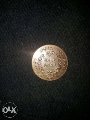  Half Indian Anna Copper Coin