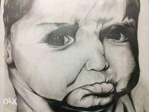 Hand made crying baby sketch with frame price not