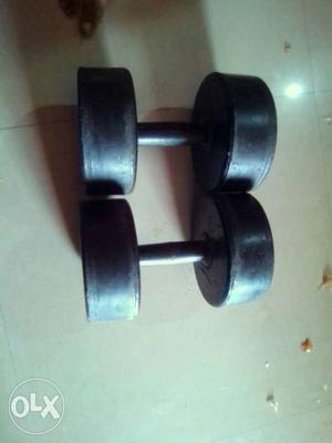 Pair Of Black Metal Fixed Weight Dumbbells