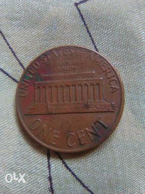 Round Brown U.S. One Cent Coin