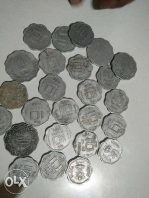 Silver 10 India Paise Scallop Edge Coins