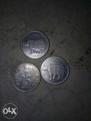 Three Round Indian Paise Coins