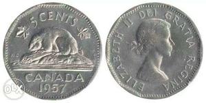 Two  Canada 5 Cents Coins