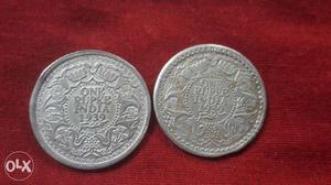 Two Silver One Rupee India  Coins