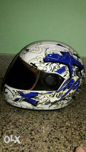 White And Blue Full-face Helmet