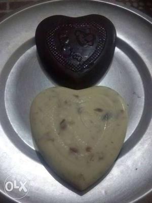 2 heart shape home made chocolates with dry