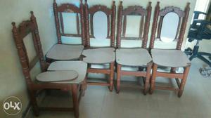 5-piece Brown-and-white Wooden Chair Set,tabal,sofa