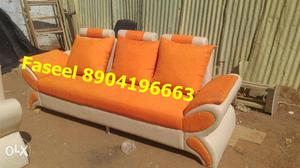 A1 quality ornage and white color sofa set 3+2