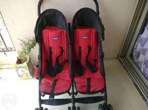 Baby's Black And Red Twin Stroller