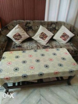 Brown And Grey Fabric 3-seat Sofa And Throw Pillow