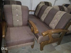 Brown Wooden 3-seat Bench And Armchairs