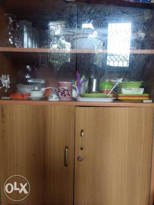 Brown Wooden Kitchen Cabinet With Hutch