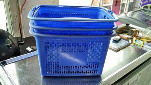 Three Blue Plastic Baskets