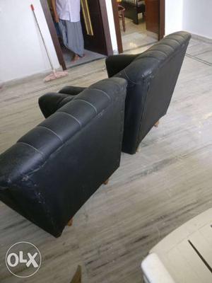 Two Black rexine Sofa Chairs