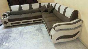White Leather Black Suede Corner Sofa