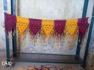 Yellow And Maroon Knitted Decors