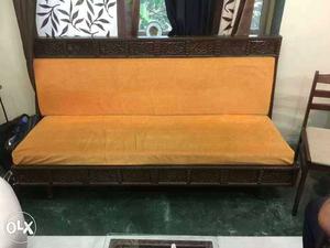 3 pic Brown teak Wood Bench Sofa With carved Wooden Frame