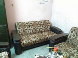 7 Seater Wooden Padded Brown Sofa Set. Excellent Condition.