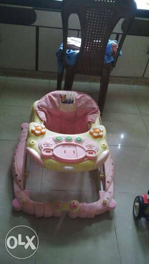 Baby's Pink And Yellow Panda Themed Walker