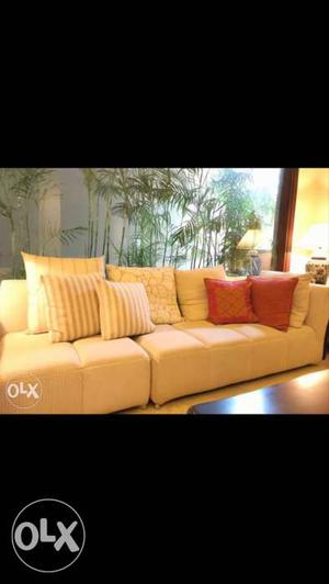 Beige Couch With Throw Pillows