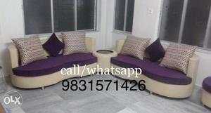 Beige Framed Purple Padded Sofa