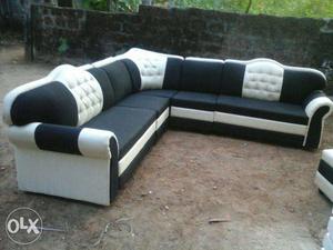 Black Suede Corner-end Sofa