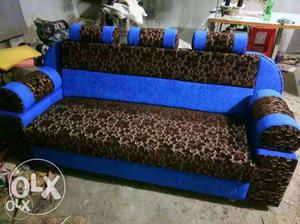 Blue And Brown Printed Sofa Set
