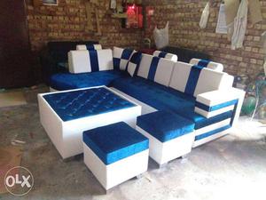 Blue And White Cushion Sectional Couch