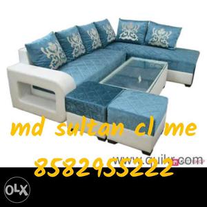 Blue Suede Sectional Sofa