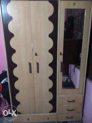 Brown And Black Wooden Wardrobe With Mirror