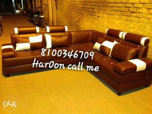 Brown And White Leather Sectional Couch