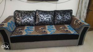 Brown, Blue, And Black Fabric Couch