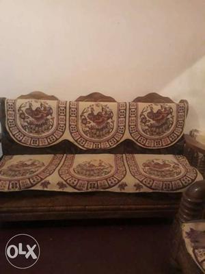 Brown Wooden Floral Print Couch