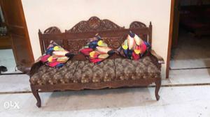 Brown Wooden Frame Padded Sofa