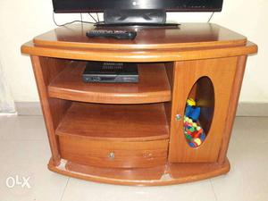 Brown Wooden Frame TV Rack With Shelf