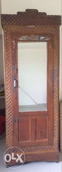 Brown Wooden Single-door Cabinet With Mirror
