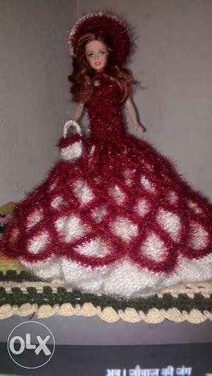 Brunette Doll With Red And White Gown