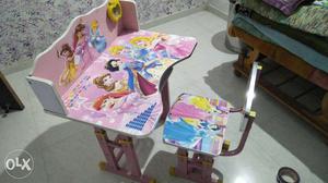 Disney Princess Print Pink Wooden Table