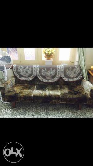 Gray And Green Floral 3-seat Sofa