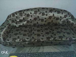 Gray Floral Leather 3-seat Sofa