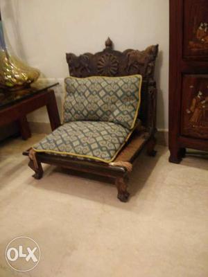 Green And Yellow Pillow with Woodden exclusive chair