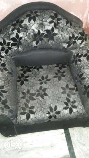 Grey And White Floral Fabric Sofa Chair